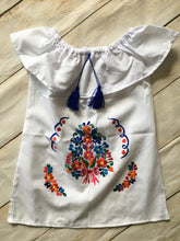 Load image into Gallery viewer, Girls Mexican Dress - Embroidered Girls Dress - Girls Mexican Fiesta Dress - White Mexican Dress - Vestiditio Bordado Artesanal
