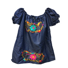 Load image into Gallery viewer, Handmade Women's Hand Embroidered Mexican Blouse - Chambray - Size Medium