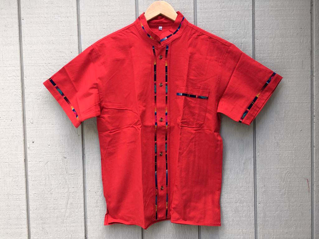 Handmade Men's Traditional Red Mexican Guayabera - Size Small Medium Large XL