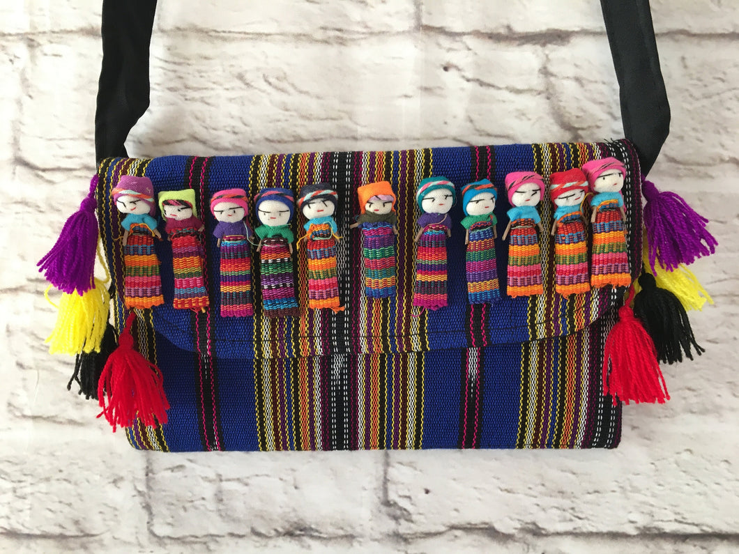 Handmade Mexican Worry Doll Clutch Cross-Body Bag - Purses & Handbags - Clutch Muñequito - Gift Idea for Her - Hippie Bohemian Clutch Bag