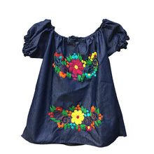 Load image into Gallery viewer, Handmade Women's Hand Embroidered Mexican Blouse - Chambray - Size Medium