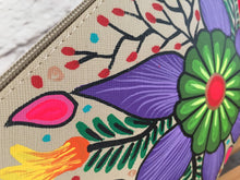 Load image into Gallery viewer, Hand Painted Floral Mexican Cosmetic Bag - Vegan Cruelty Free Makeup Bag - Bohemian Cosmetic Bag - Bolsa Cosmetica - Artesanias