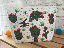 Load image into Gallery viewer, Hand Painted Cactus Succulent Mexican Cosmetic Bag - Vegan Cruelty Free Makeup Bag - Bohemian Cosmetic Bag - Bolsa Cosmetica - Artesanias