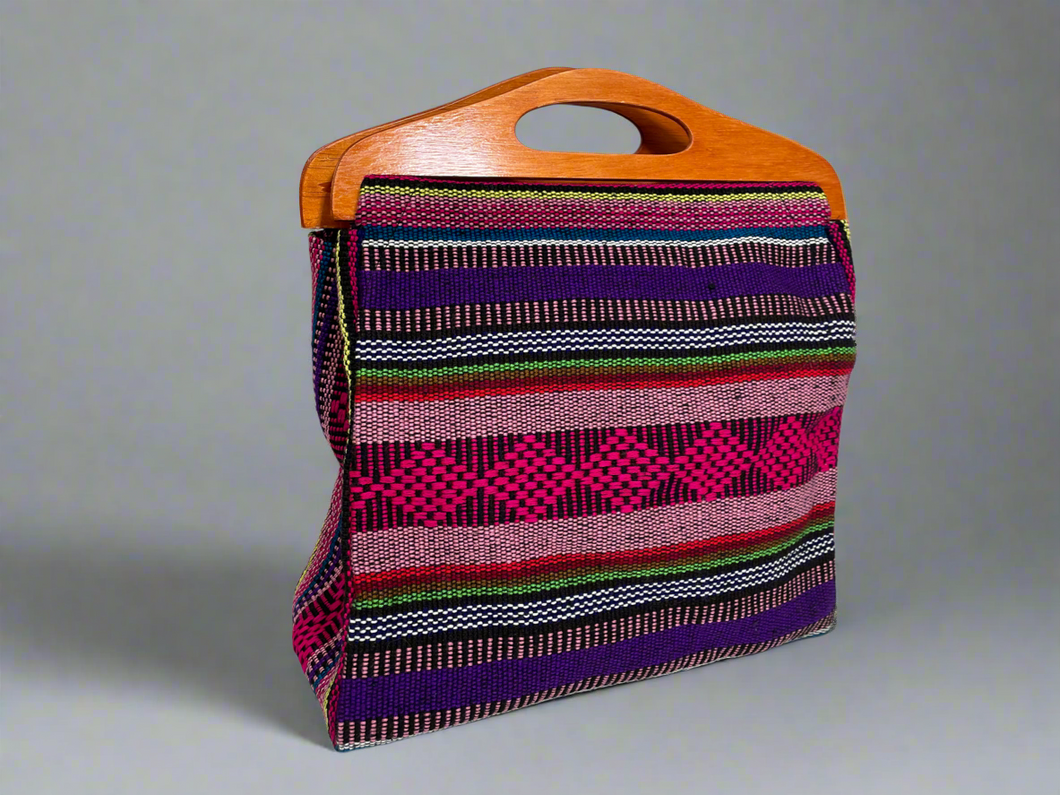Handmade Mexican Baja Hoodie Bag Purse with Wood Handle