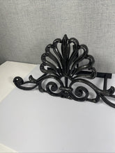 Load image into Gallery viewer, Decorative Black Metal Wall Shelf Bracket Scroll Floral Fan Design 20.5” Wide
