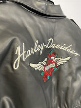 Load image into Gallery viewer, Vintage Harley Davidson Women's Black Poly Vinyl Embroidered Logos  Jacket Small
