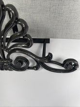 Load image into Gallery viewer, Decorative Black Metal Wall Shelf Bracket Scroll Floral Fan Design 20.5” Wide
