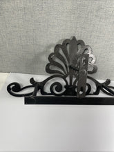 Load image into Gallery viewer, Decorative Black Metal Wall Shelf Bracket Scroll Floral Fan Design 20.5” Wide
