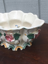 Load image into Gallery viewer, Vintage Porcelain Floral Italy Made Centerpiece Bowl Hand Painted 9.5” Length
