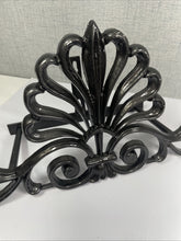 Load image into Gallery viewer, Decorative Black Metal Wall Shelf Bracket Scroll Floral Fan Design 20.5” Wide
