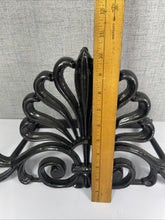 Load image into Gallery viewer, Decorative Black Metal Wall Shelf Bracket Scroll Floral Fan Design 20.5” Wide
