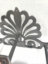 Load image into Gallery viewer, Decorative Black Metal Wall Shelf Bracket Scroll Floral Fan Design 20.5” Wide
