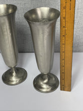 Load image into Gallery viewer, Pair of Vintage Continental Mark Pewter Bud Vases / Cup #857 – 11” Tall Lot
