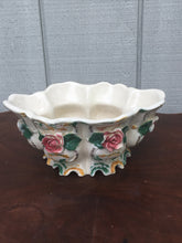 Load image into Gallery viewer, Vintage Porcelain Floral Italy Made Centerpiece Bowl Hand Painted 9.5” Length
