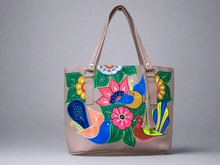 Load image into Gallery viewer, Hand Painted Mexican Tote Bag Purse Handbag - Synthetic Vegan Leather Bag
