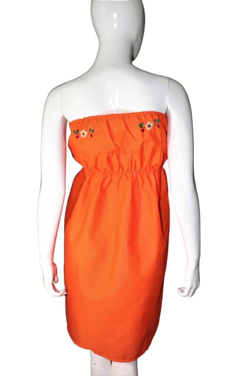 Handmade Women's Strapless Embroidered Mexican Dress - Size Medium