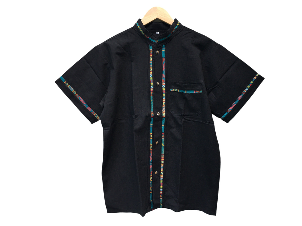 Handmade Men's Traditional Black Mexican Guayabera - Size Small Medium Large XL