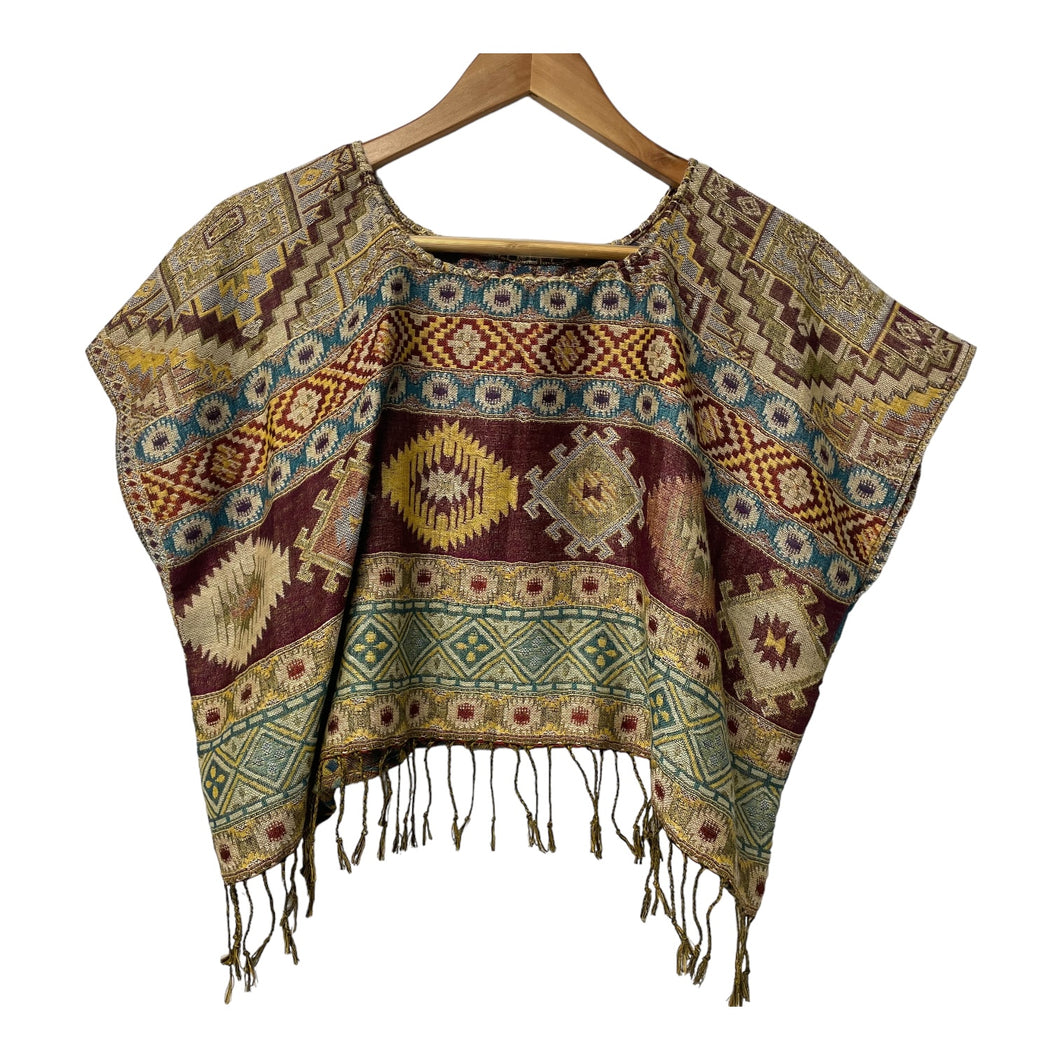 Women's Handmade Woven Mexican Crop Top  Hippie Boho Mexican Blouse - One Size