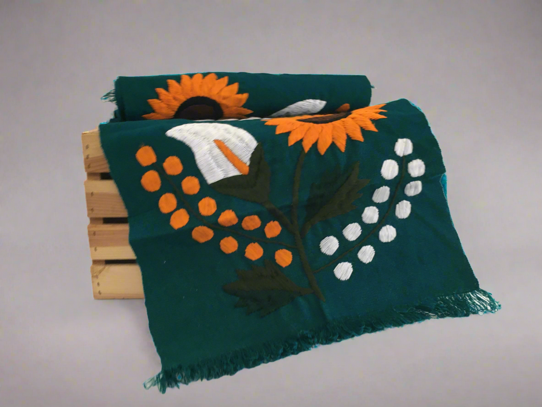 Handmade Mexican Hand Embroidered Sunflower Table Runner - Camino de Mesa