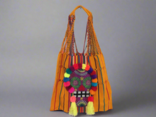 Load image into Gallery viewer, Handmade Embroidered Mexican Sugar Skull Woven Tote Bag - Dia de los Muertos
