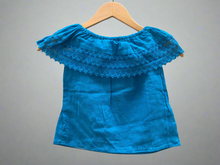 Load image into Gallery viewer, Handmade Girls Embroidered Mexican Blouse - Size 4 - Off the Shoulder Blouse
