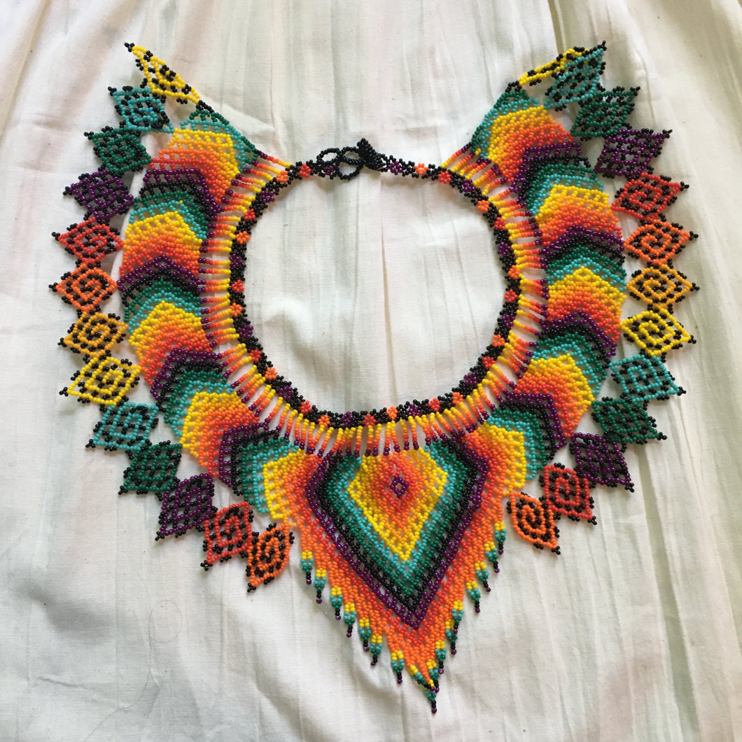 Handmade Mexican Huichol Bead Necklace - Huichol Folk Art Jewelry