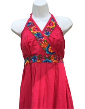 Load image into Gallery viewer, Handmade Women&#39;s Floral Embroidered Mexican Halter Dress - Size Medium
