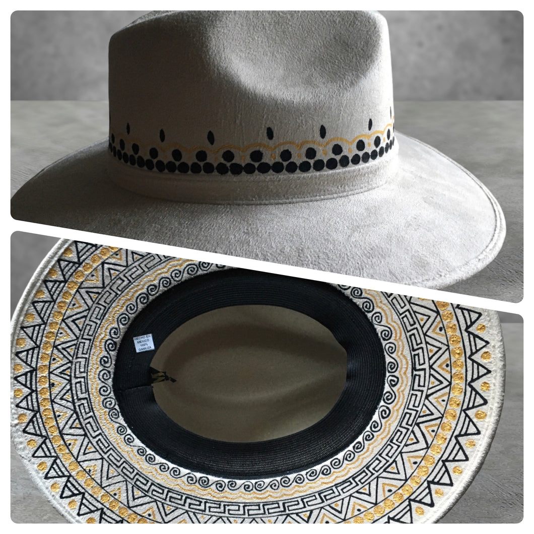 Handmade Mexican Mexican Sombrero Hat - Hand Painted Faux Suede - Artesanal
