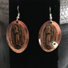 Load image into Gallery viewer, Handmade Mexican Copper Virgen de Guadalupe Earrings - Our Lady of Guadalupe
