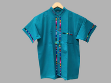 Load image into Gallery viewer, Handmade Men&#39;s Traditional Teal Mexican Guayabera - Size Small Medium Large XL
