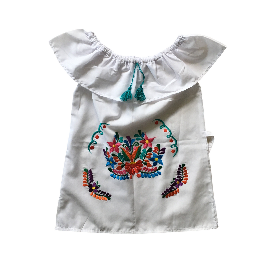 Girls Mexican Dress - Embroidered Girls Dress - Girls Mexican Fiesta Dress - White Mexican Dress - Vestiditio Bordado Artesanal