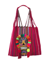 Load image into Gallery viewer, Handmade Embroidered Mexican Sugar Skull Tote Bag - Hand Woven Cotton Bag - Dia de los Muertos Tote Bag - Catrina Mexicana - Artesanias
