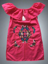 Load image into Gallery viewer, Girls Mexican Dress - Embroidered Girls Dress - Girls Mexican Fiesta Dress - Pink Mexican Dress - Vestiditio Bordado Artesanal
