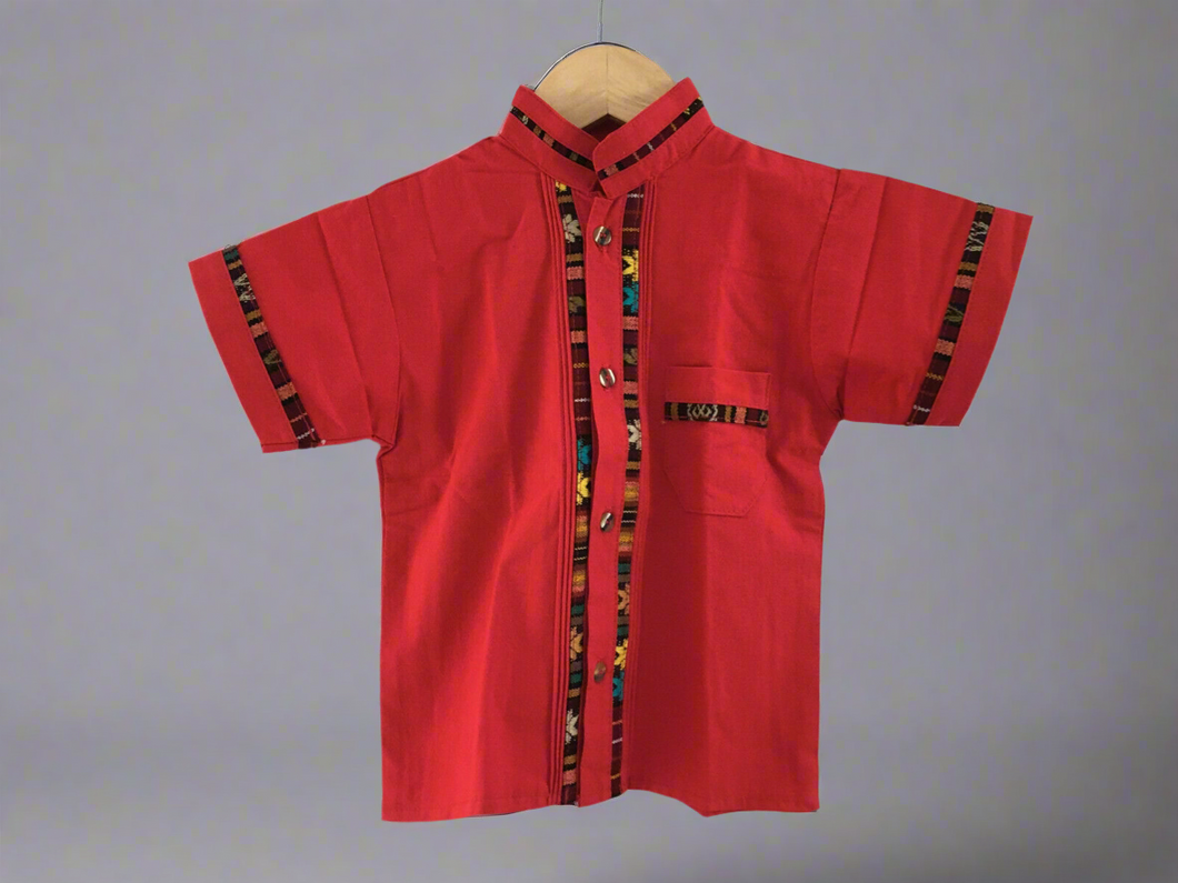 Boy's Traditional Handmade Mexican Guayabera Shirt - Red