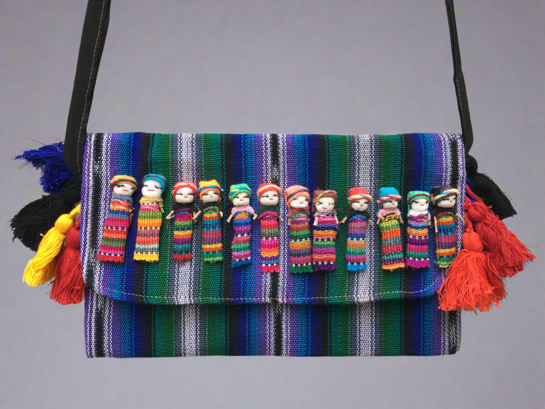 Handmade Mexican Worry Doll Cross-Body Bag Clutch Handbag Purse
