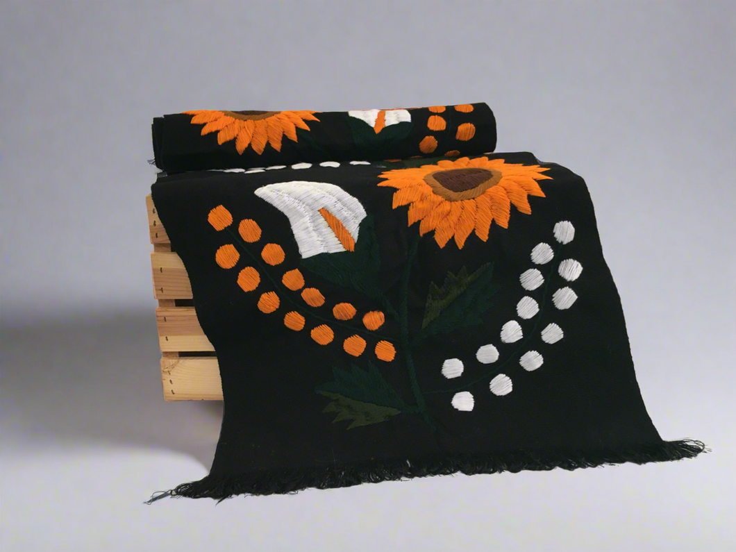 Handmade Mexican Hand Embroidered Sunflower Table Runner - Camino de Mesa
