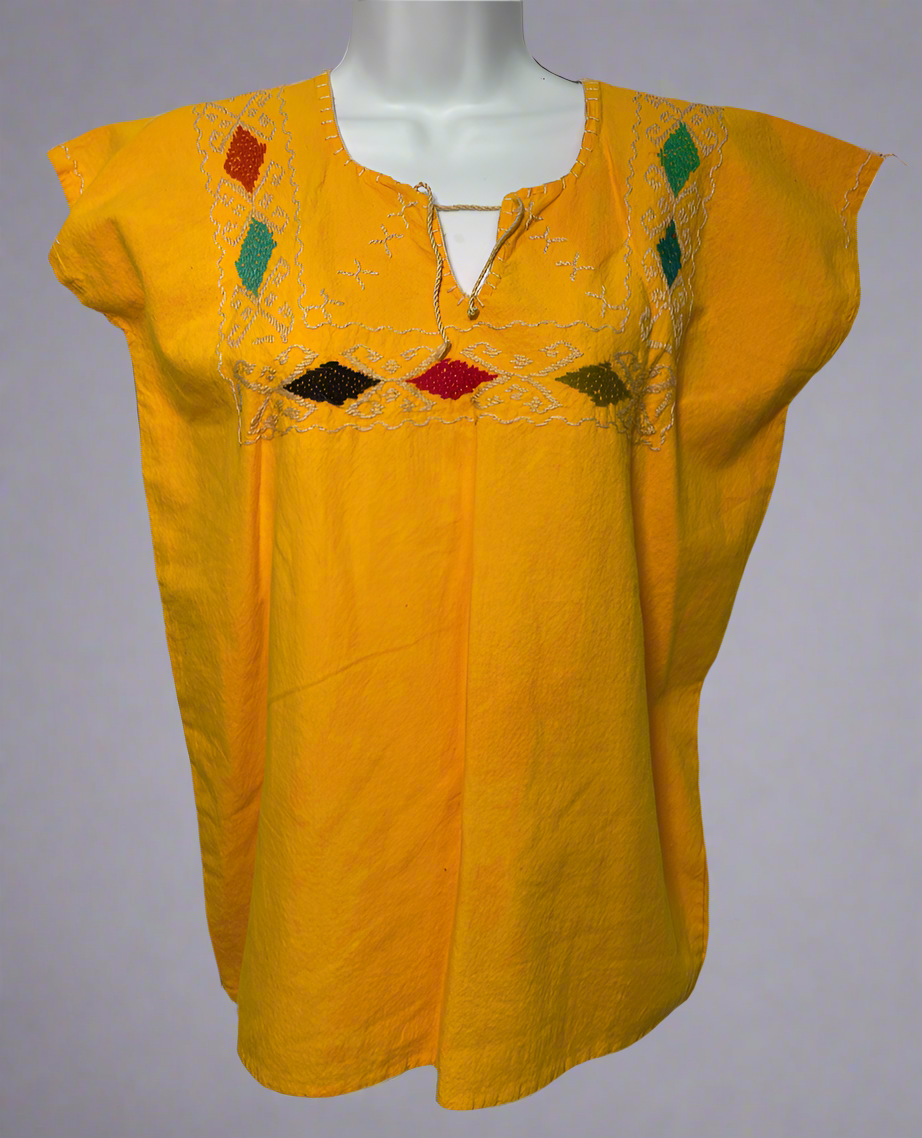 Handmade Embroidered Mexican Blouse - Size Small