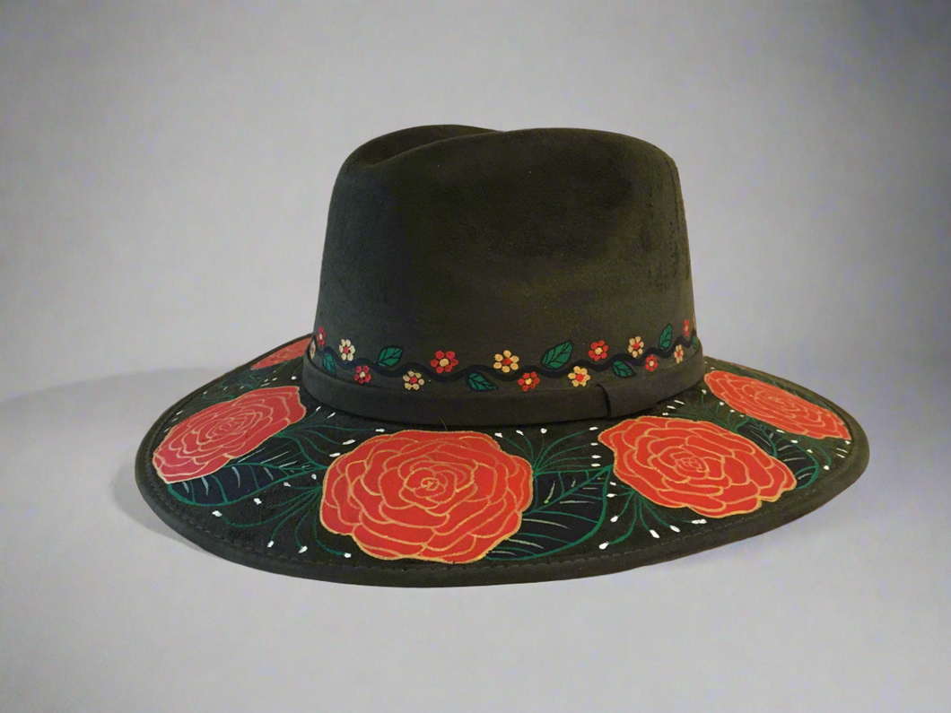 Hand Painted Mexican Hat - Painted Mexican Sombrero Hat - Painted Mexican Cowgirl Hat - Painted Panama Hat - Sombrero Pintado - Cowboy Hat