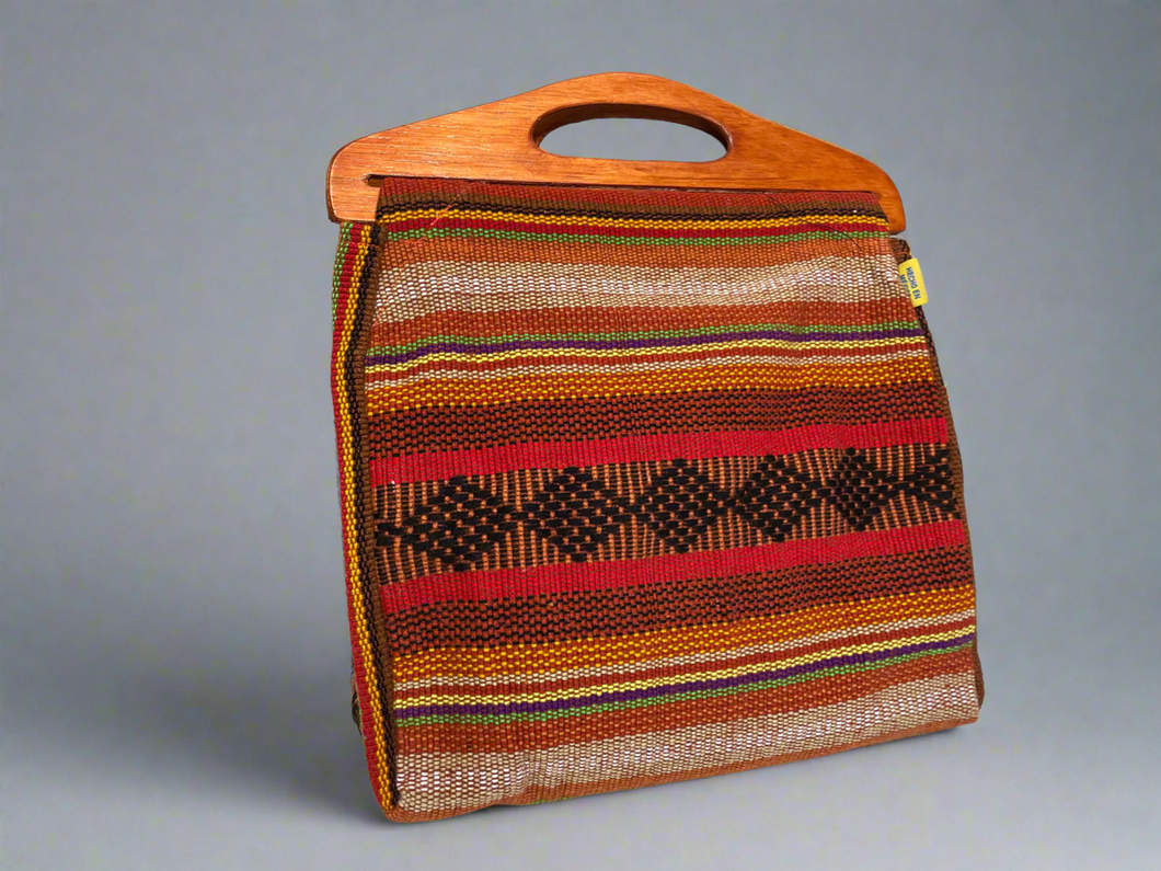 Handmade Mexican Baja Hoodie Bag Purse with Wood Handle