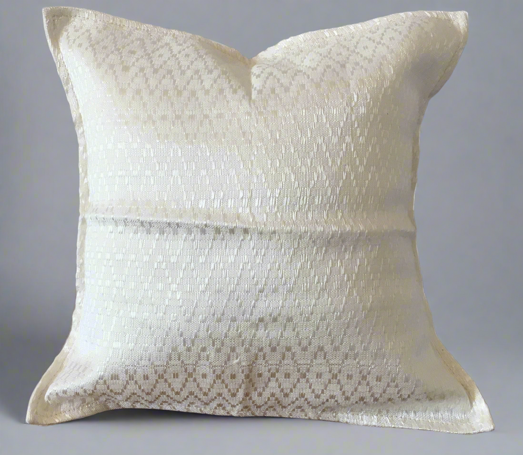 Mexican Handmade Synthetic Silk Pillow Cover 12” x 12” Red White Yellow