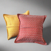 Load image into Gallery viewer, Mexican Handmade Synthetic Silk Pillow Cover 12” x 12” Red White Yellow
