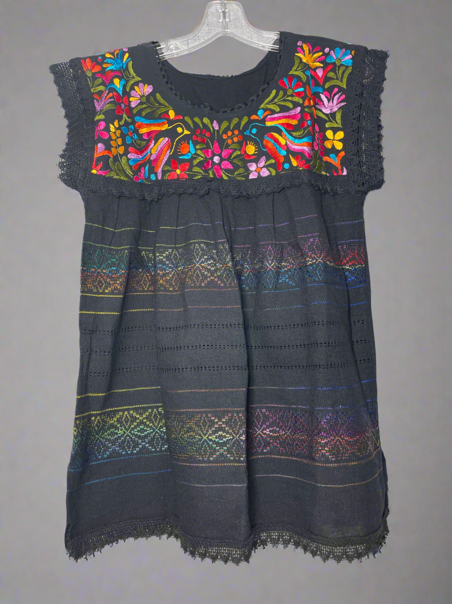 Handmade Embroidered Mexican Floral Paloma Blouse - Size Medium