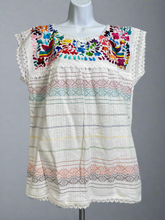 Load image into Gallery viewer, Handmade Embroidered Mexican Floral Paloma Blouse - Size Large
