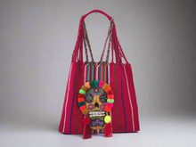 Load image into Gallery viewer, Handmade Embroidered Mexican Sugar Skull Tote Bag - Hand Woven Cotton Bag - Dia de los Muertos Tote Bag - Catrina Mexicana - Artesanias
