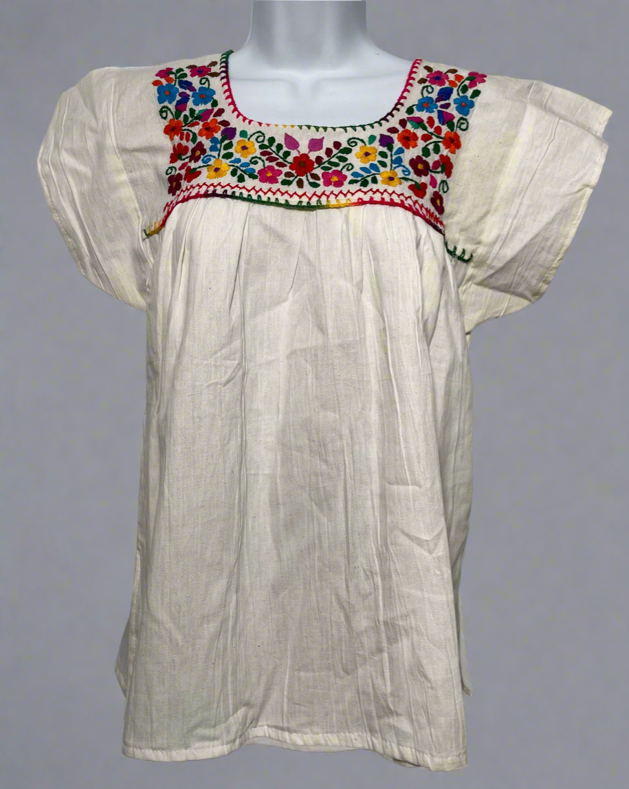 Handmade Embroidered Mexican Blouse - Size Small