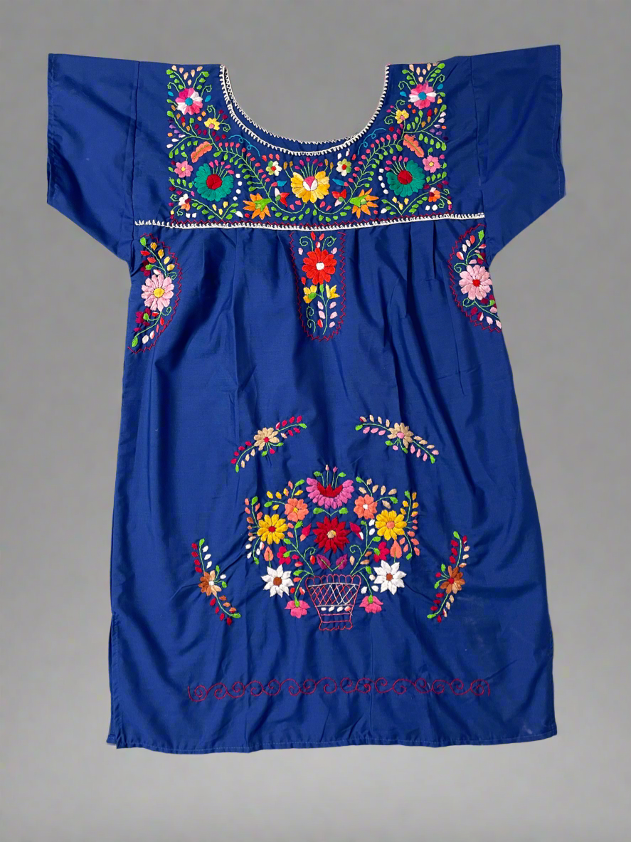 Handmade Women's Floral Embroidered Mexican Dress - Size Medium