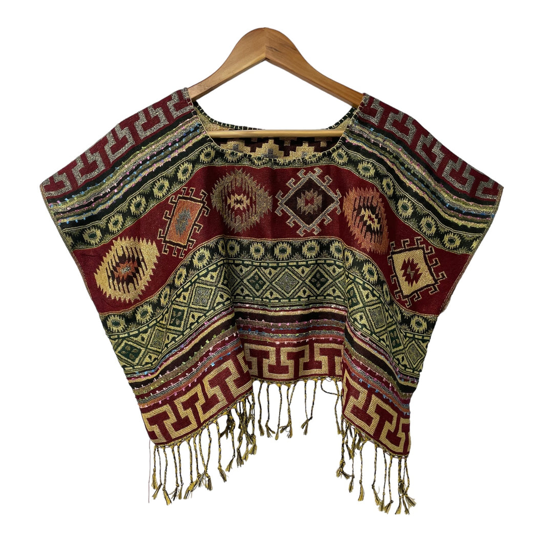 Women's Handmade Woven Mexican Crop Top  Hippie Boho Mexican Blouse - One Size