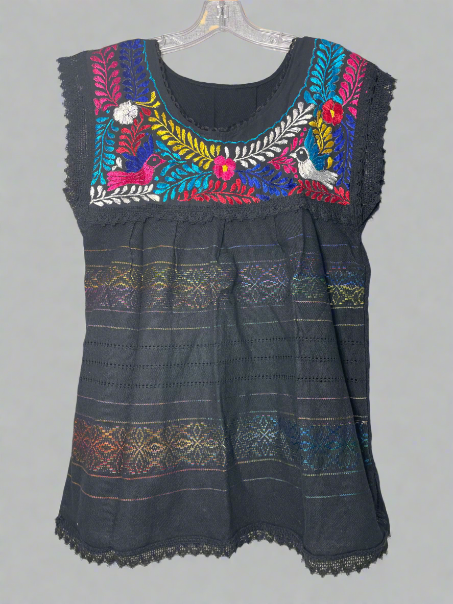 Handmade Embroidered Mexican Floral Paloma Blouse - Size Medium