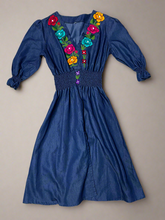 Load image into Gallery viewer, Handmade Women&#39;s Floral Embroidered Mexican Dress - Size Medium
