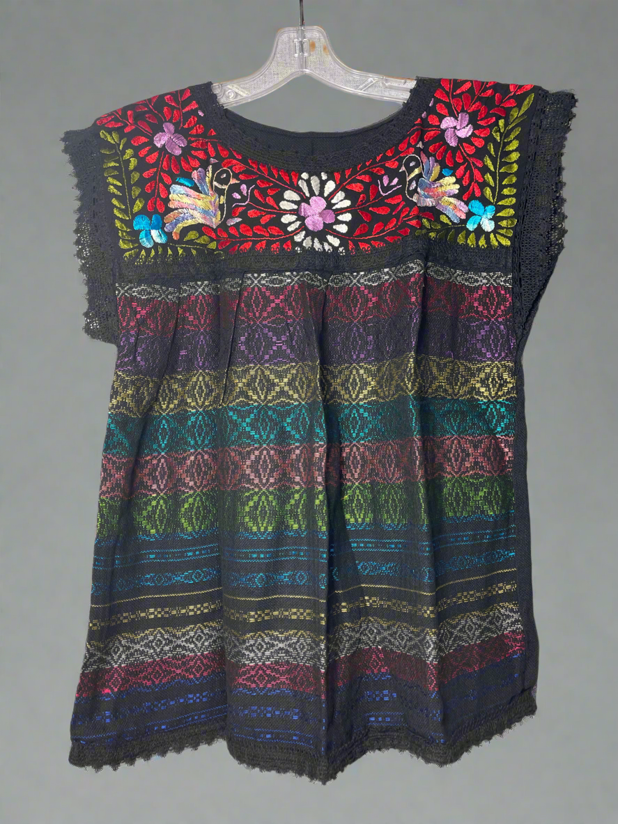 Handmade Embroidered Mexican Floral Paloma Blouse - Size Medium